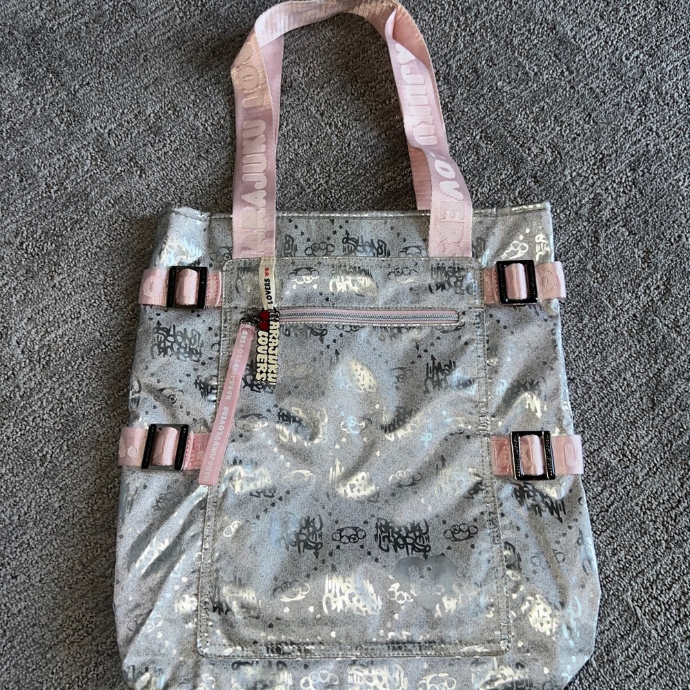 Harajuku Lovers Silver and Pink Tote Bag with Metallic Finish
